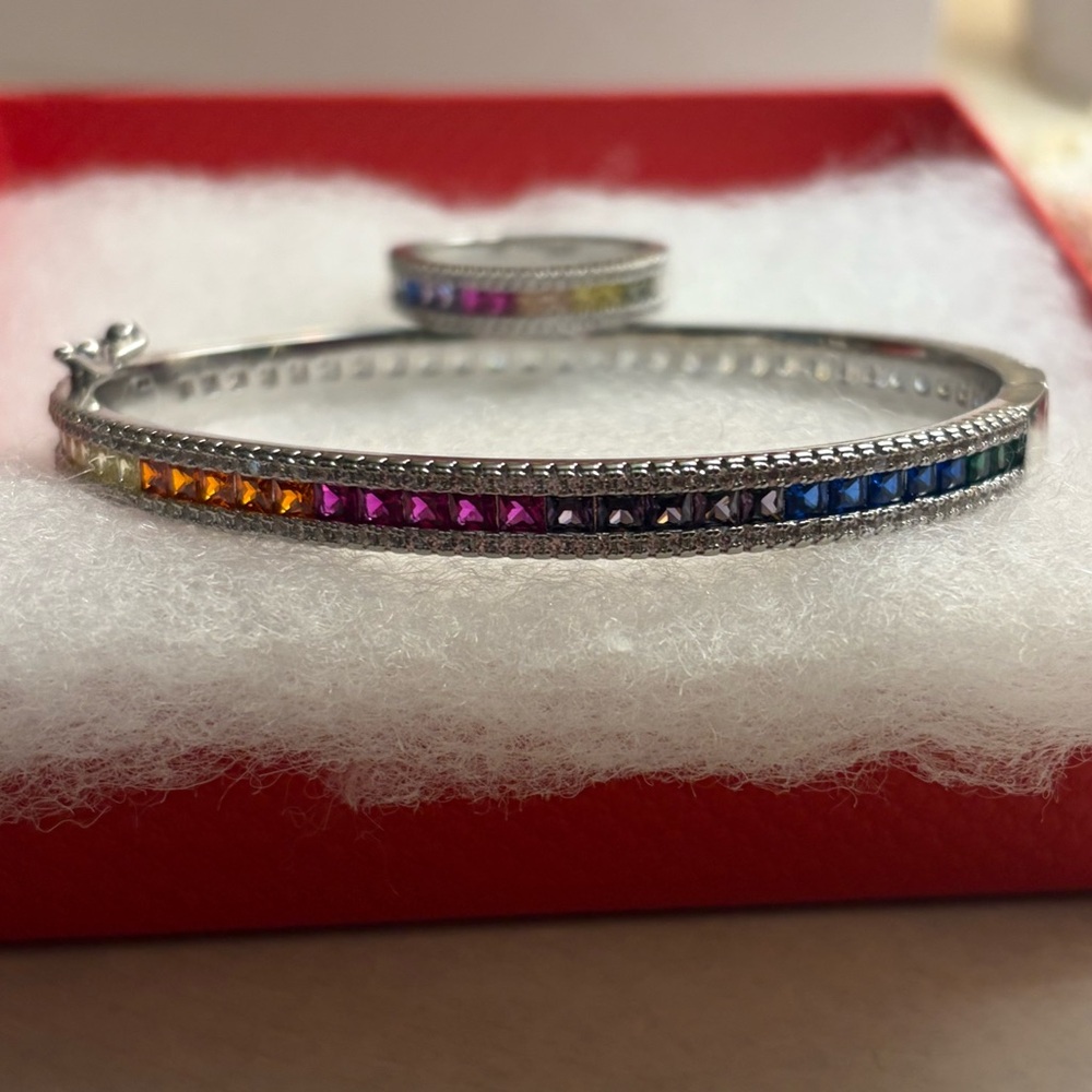 Multicolor Silver Bracelet And Ring Set - image 3
